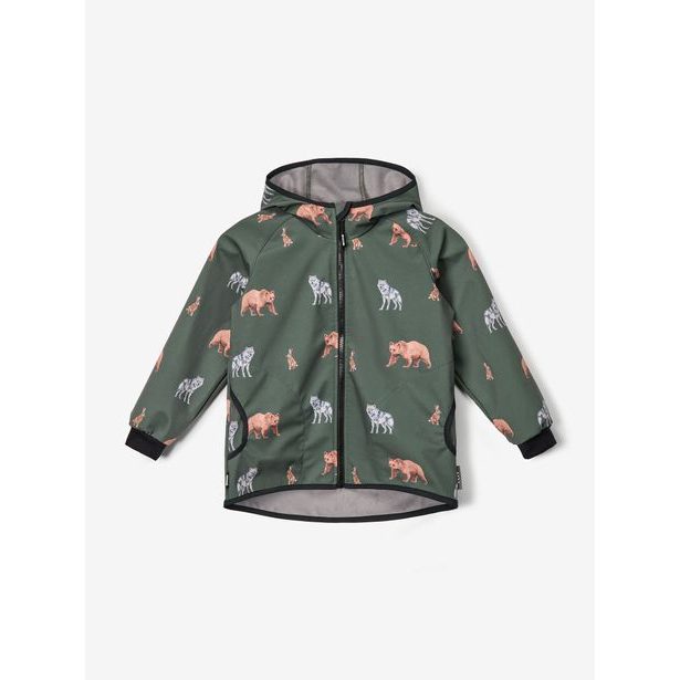 Unuo, Dětská softshellová bunda s fleecem Basic, Khaki, Lesní zvířata