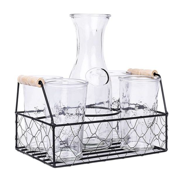 EXCELLENT HOUSEWARE Sklenice na limonádu s karafou a košíkem sada 6 ks 1l KO-CD1001110