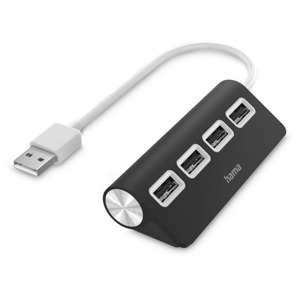 Hama USB hub, 4 porty, USB 2.0, černý