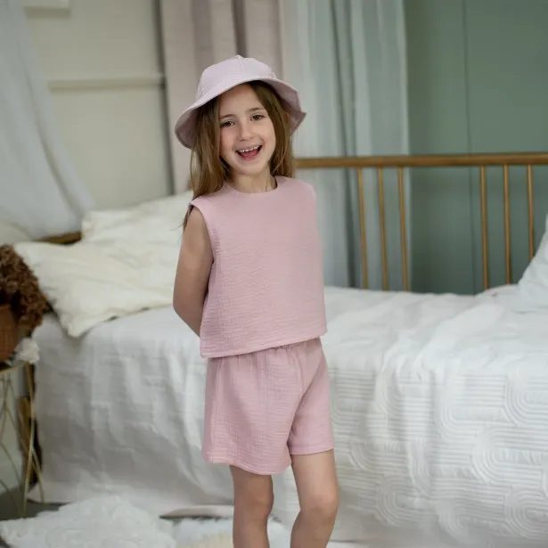 ESITO | Dívčí mušelínový set Lucka Powder pink - pudrová / 74