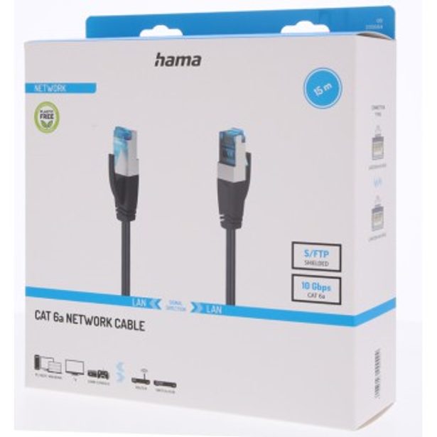 Hama síťový kabel Cat6a S/FTP RJ45 15 m, stíněný, 10 Gb/s