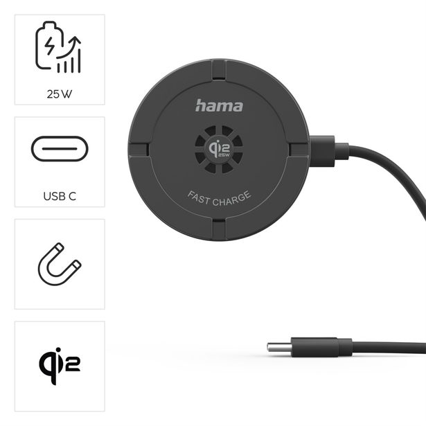 Hama bezdrátová nabíječka Qi2 25 W, magnetická