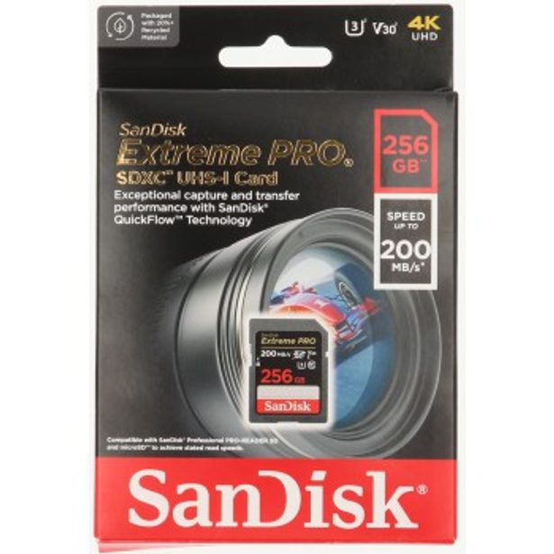 SanDisk Extreme PRO 256GB SDXC Memory Card 200MB/s and 140MB/s, UHS-I, Class 10, U3, V30