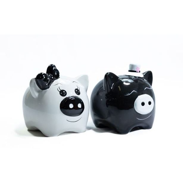 pokladnička PRASÁTKO BÍLÉ / ČERNÉ, 11x11x12, keramika