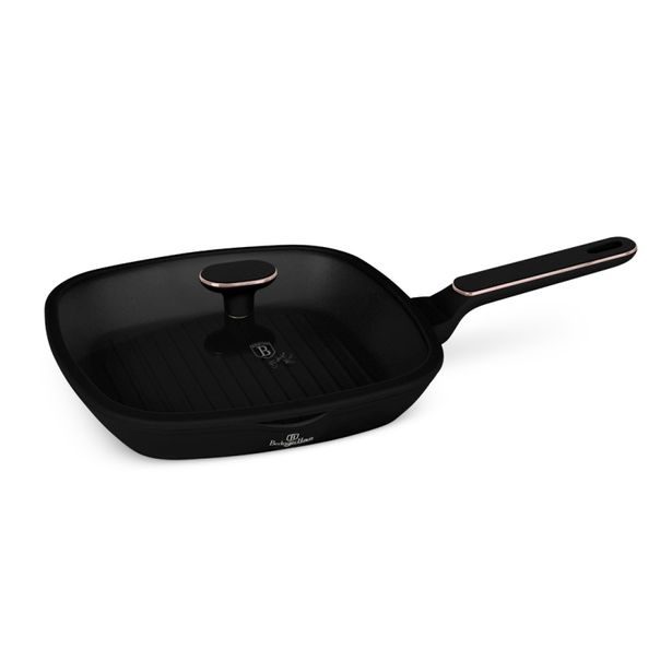 BERLINGERHAUS Grilovací pánev s titanovým povrchem a poklicí 28 cm Black Rose Collection BH-8355