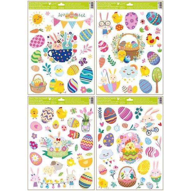 dekorace okenní VELIKONOCE s glitry 42x30cm, 4motivy, fólie