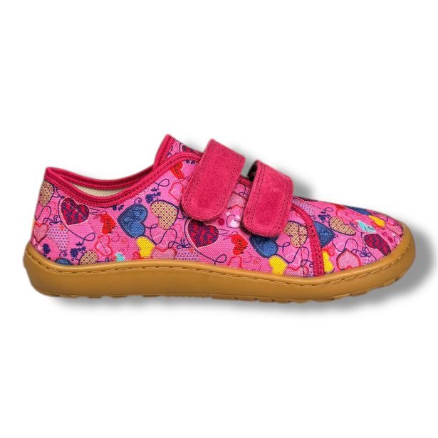 Froddo G1700422-6 barefoot plátěnky – přezůvky do školy ( Srdíčka / Fuxia)