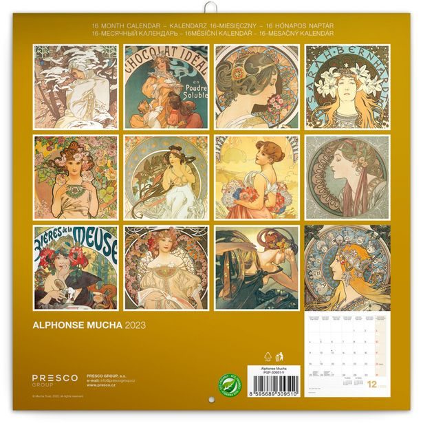 Poznámkový kalendář Alfons Mucha 2023, 30 × 30 cm Baagl