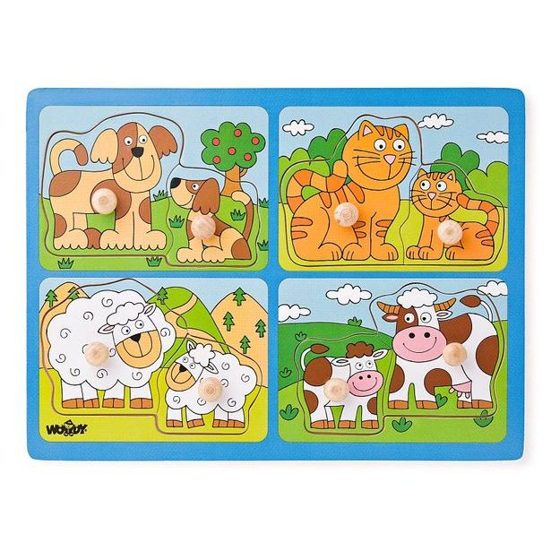 Puzzle pro nejmenší s úchyty - domácí zvířata s mláďaty