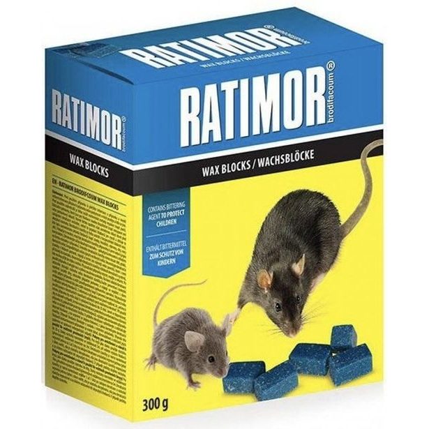 jed na myši Ratimor Brodifacoum 300g-parafín.bloky, krabička