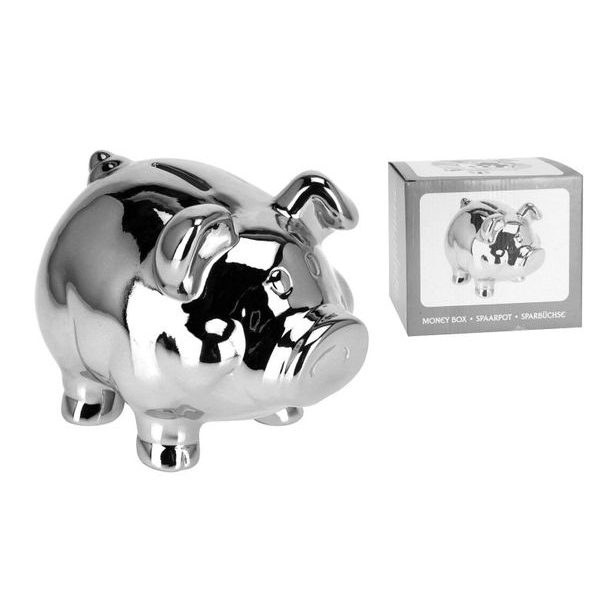 pokladnička STŘÍBRNÉ PRASÁTKO, 11,5x9x9cm