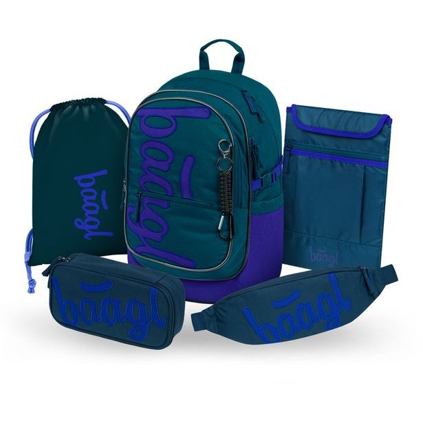 BAAGL SET 5 Core Logo modrý: batoh, penál, sáček, ledvinka, obal na notebook GRS