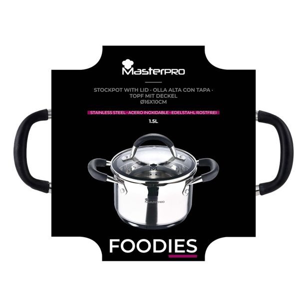 MASTERPRO Hrnec s poklicí nerez FOODIES 16 cm 1,8 litru BGMP-1504-BK