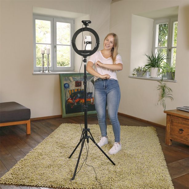 Hama SpotLight Steady 120 III, kruhové LED světlo 12" pro telefon, Bluetooth spoušť, stativ
