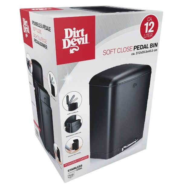 DIRT-DEVIL Odpadkový koš nášlapný 12 l tiché zavírání černá ED-249504