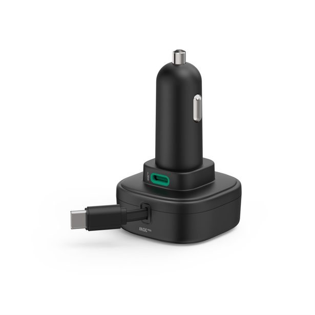 Hama rychlá USB nabíječka do vozidla, 2x USB-C, PD 30 W, navíjecí kabel