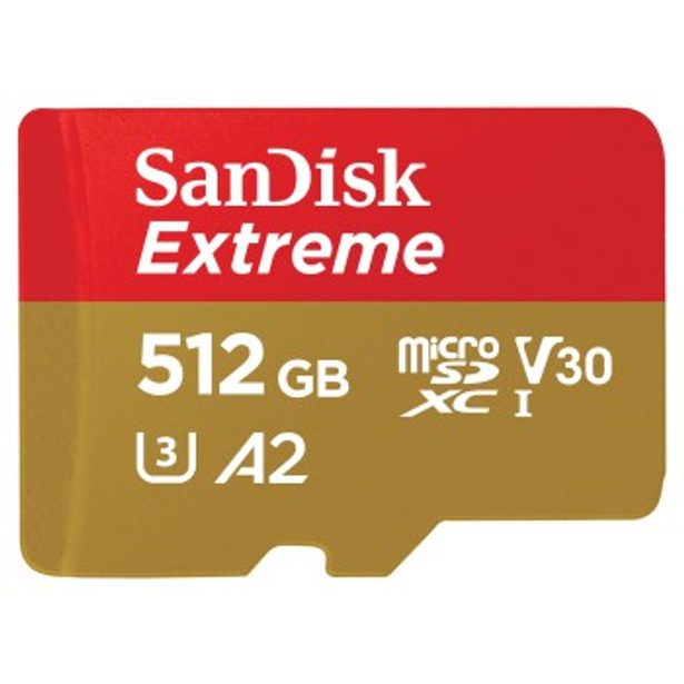 SanDisk Extreme microSDXC 512 GB + SD Adapter 190 MB/s and 130 MB/s A2 C10 V30 UHS-I U3