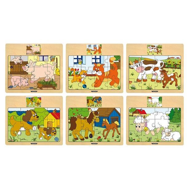 Disple. 12ks - Puzzle na doske "Mašinka" - zvieratá s mláďatami