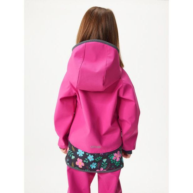 Unuo Dětská softshellová bunda s fleecem Basic, Fuchsiová, Kytičky
