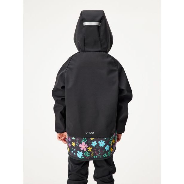 Unuo, Dětská softshellová bunda s fleecem Basic, Černá, Kytičky
