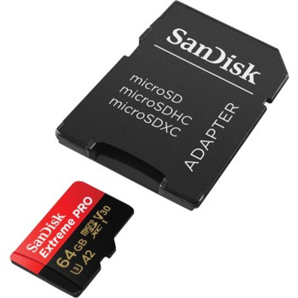 SanDisk Extreme PRO microSDXC 64 GB + SD Adapter 200 MB/s and 90 MB/s A2 C10 V30 UHS-I U3