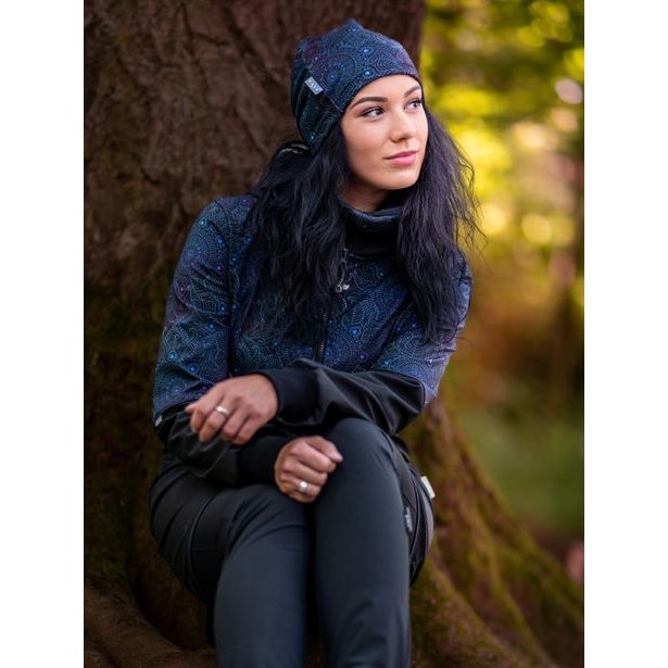 Unuo, Dámský softshellový kabát s fleecem, Černá, Temná mandala