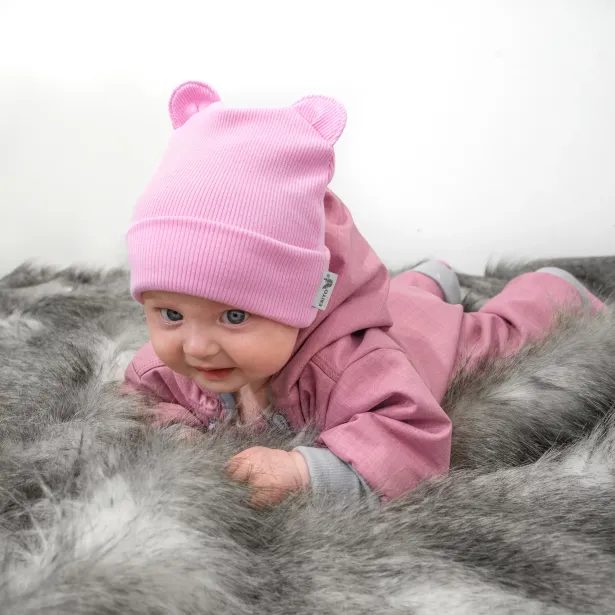 ESITO Zimní žebrovaná čepice s oušky Color Pink