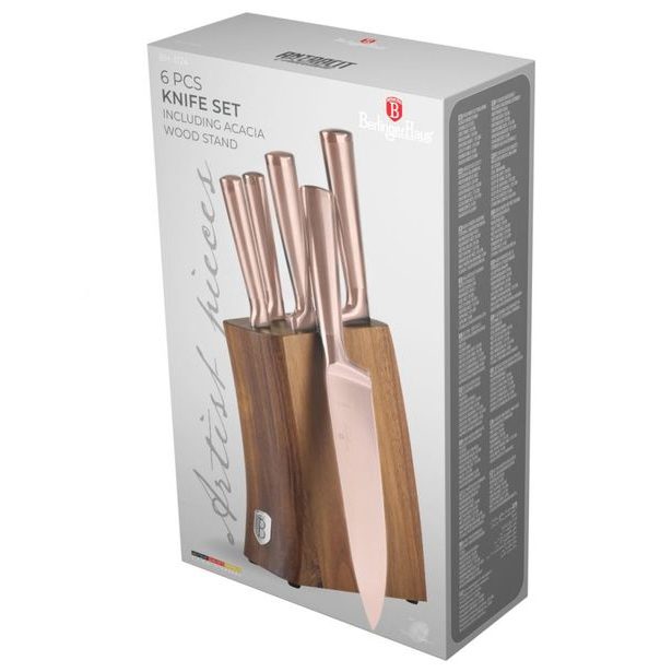 BERLINGERHAUS Sada nožů se stojanem z akátového dřeva 6 ks Taupe Collection BH-3126