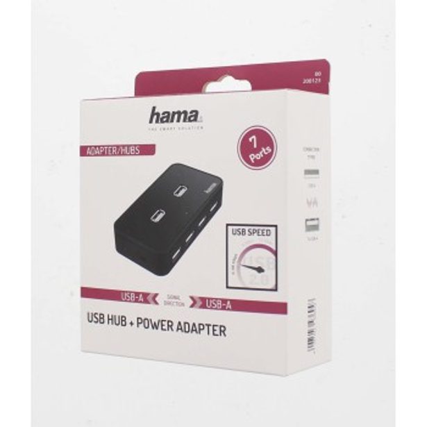 USB-A-Hub, 7 Ports, USB 2.0, 480 Mbps, incl. Cable und Power Adapter