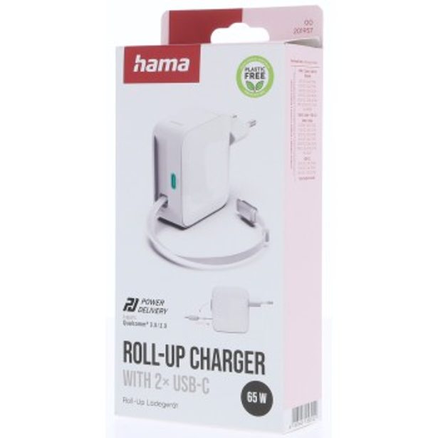 Hama rychlá USB nabíječka GaN 2x USB-C, PD 65 W, navíjecí kabel