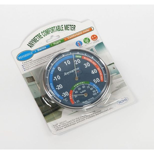 teploměr+vlhkoměr d12cm, -30°C+50°C, kov