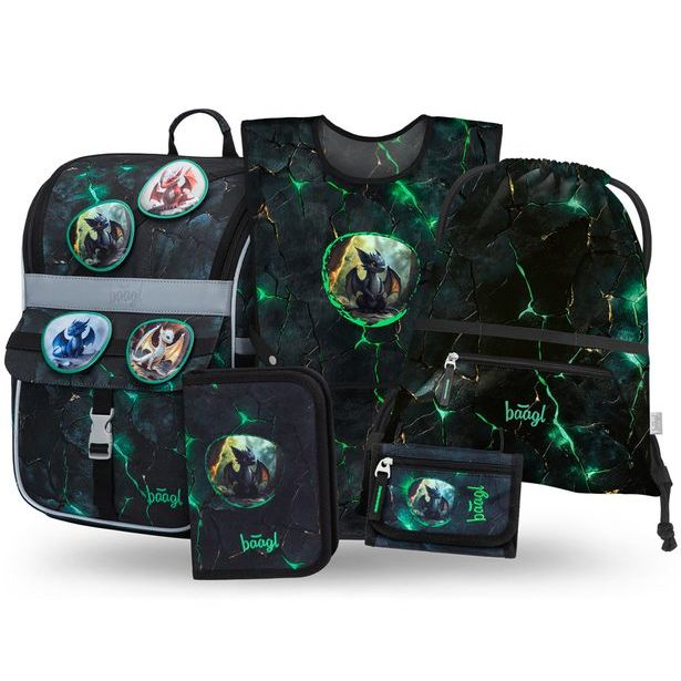 BAAGL SET 5 Zippy Draci: aktovka, penál, sáček, zástěra, peněženka