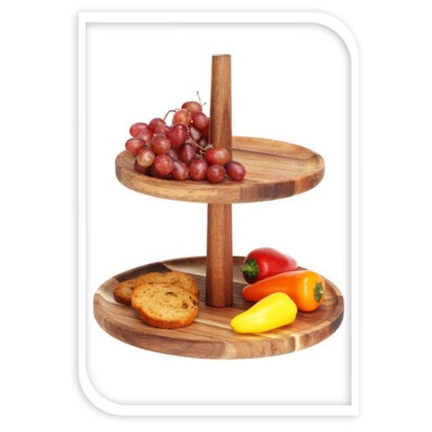 EXCELLENT HOUSEWARE Etažér dvoupatrový 23 cm Akát KO-210001360