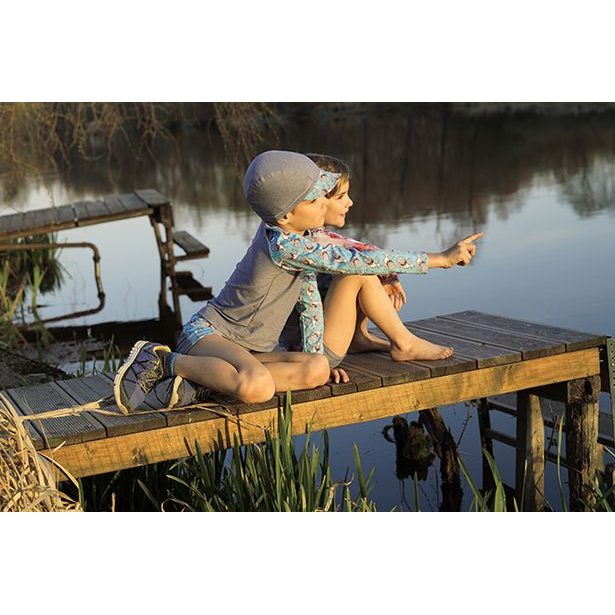 Unuo, Funkční čepice s kšiltem UV 50+, Žíhaná holubičí šedá, Mořský svět (Unuo functional UPF 50+ cap with peak)