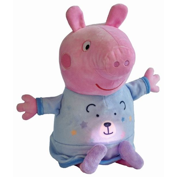 Peppa Pig 2v1 plyšový usínáček hrající + světlo, modrý, 25 cm