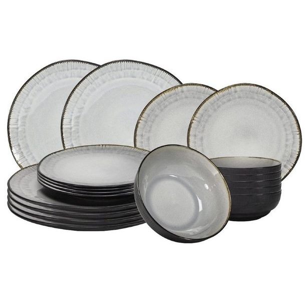 HIT Jídelní sada talířů 18 ks Kos černá/šedá HT-24327298