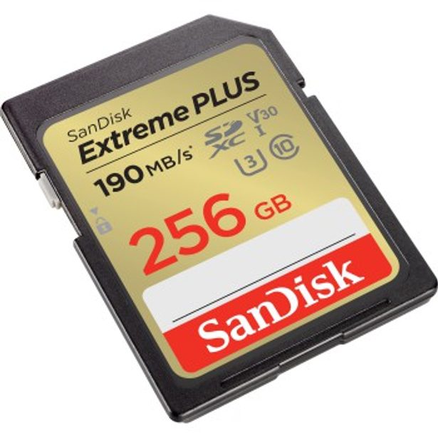 SanDisk Extreme PLUS 256 GB SDXC Memory Card 190 MB/s and 130 MB/s, UHS-I, Class 10, U3, V30