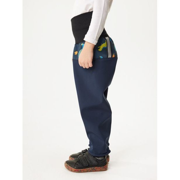 Unuo Batolecí softshellové kalhoty s fleecem Basic, Tm. Modročerná, Dinosauři