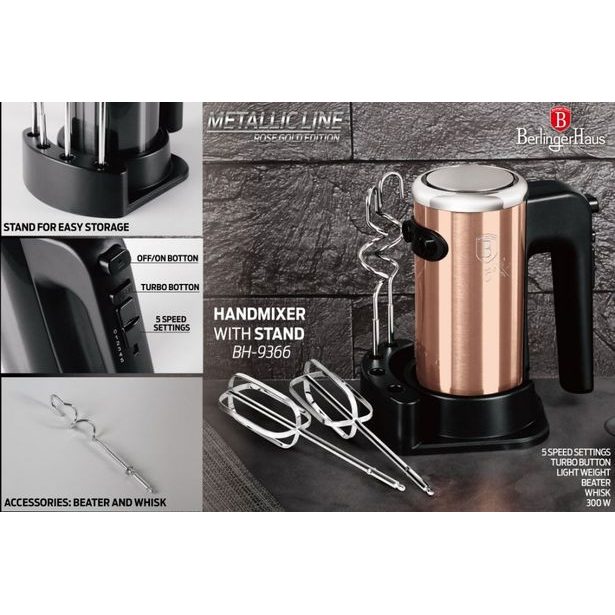 BERLINGERHAUS Mixér ruční šlehač s příslušenstvím 300 W Rosegold Metallic Line BH-9366