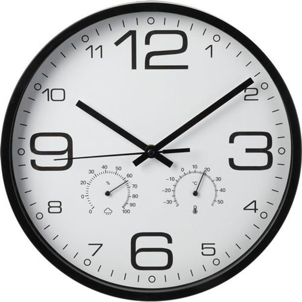 hodiny d30cm+teplom.+vlhkom., kul.nástěnné, černé