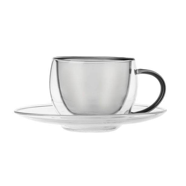 Dvoustěnný hrnek s podšálkem DOUBLE 0,1 l 2 ks