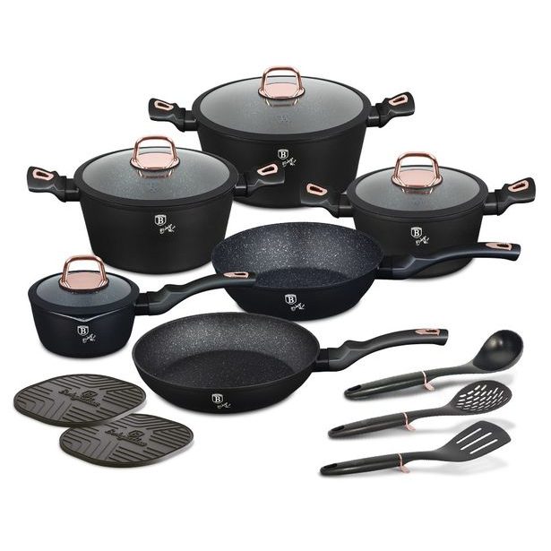 BERLINGERHAUS Sada nádobí s mramorovým povrchem 15 ks Black rose Collection BH-8234