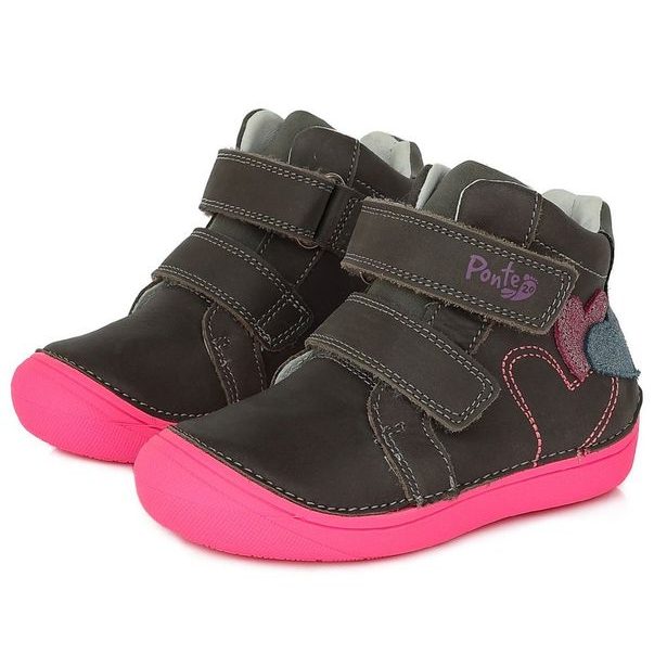 Ponte20, dětské boty, kožené, DA03-1-890 tmavě šedé srdce