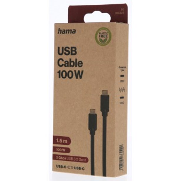 Hama USB-C 3.2 Gen1 kabel, 1,5 m, 5 Gb/s, 100 W, Ecosential
