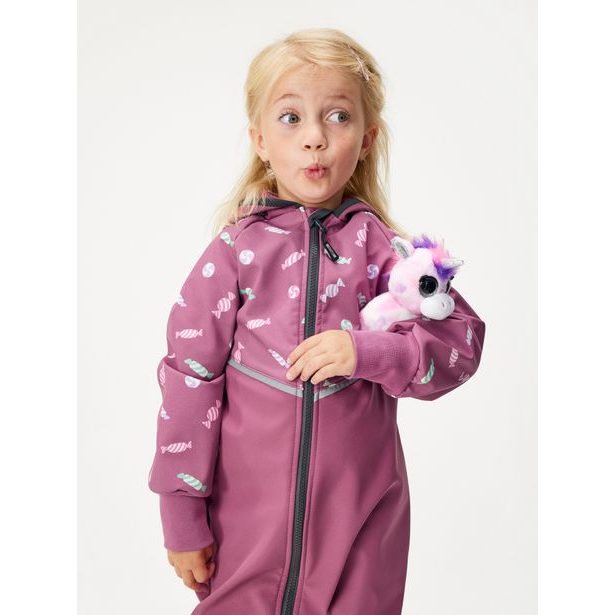 Batolecí softshellová kombinéza s fleecem Mini, Švestková, Bonbony