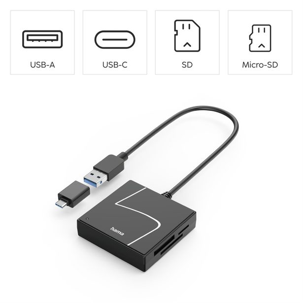 Hama čtečka karet USB 3.2 Gen1, USB-A, USB-C adaptér, SD/CF/MS