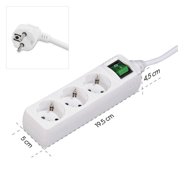 Hama prodlužovací přívod s vypínačem, 3x zásuvka schuko, 1,4 m, bílý