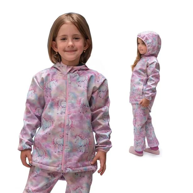 ESITO | Dětská softshellová bunda DUO Jednorožec - růžová / 86