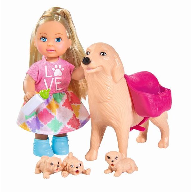 Panenka Evička s pejskem a štěňátky