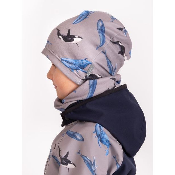 Unuo, Dětská čepice fleecová Homeless, Šedá, Velryby